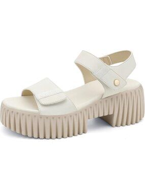 Women's White Platform Dressy Sandals Chunky Wedge Heel Comfortable Casual